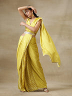 trueBrowns Lime Green Bandhani Printed Silk Sleeveless Blouse