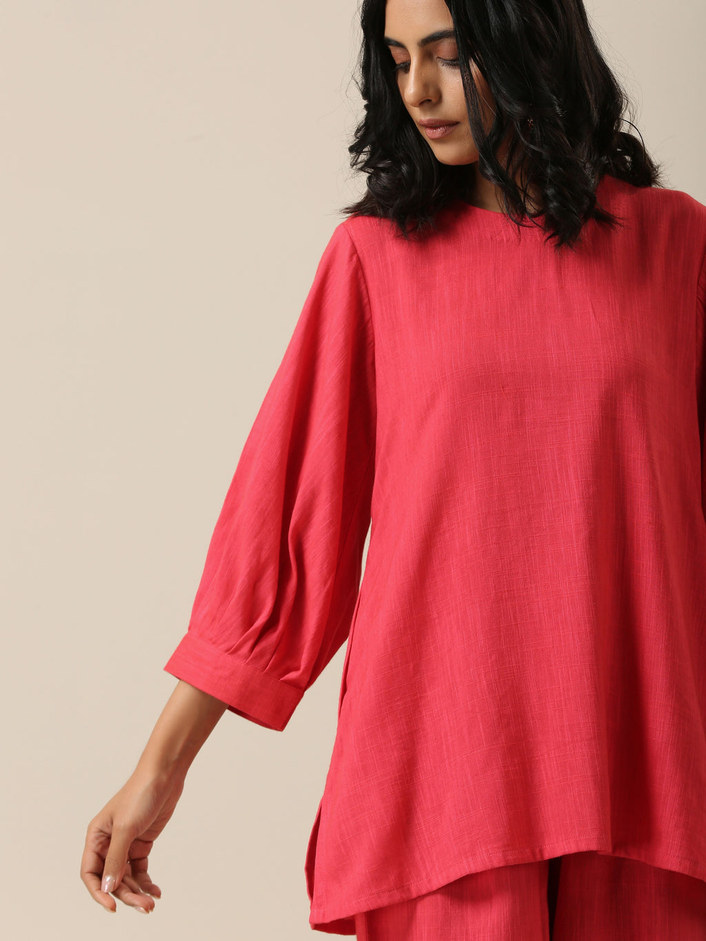 trueBrowns Bright Pink Slub Texture Baggy Sleeve Co-Ord Set | Relove - Distacart
