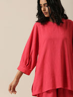 trueBrowns Bright Pink Slub Texture Baggy Sleeve Co-Ord Set | Relove - Distacart