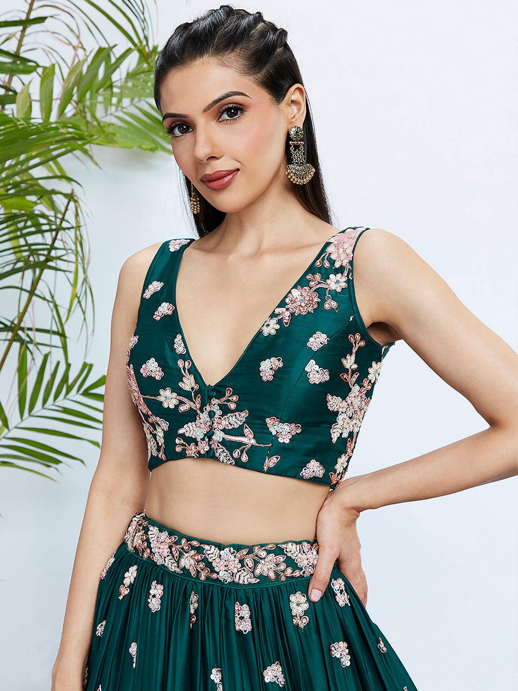 House of Panchhi Teal Pure Georgette Sequins And Thread Embroidery Lehenga Choli & Dupatta