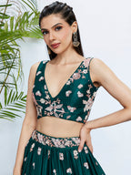 House of Panchhi Teal Pure Georgette Sequins And Thread Embroidery Lehenga Choli & Dupatta