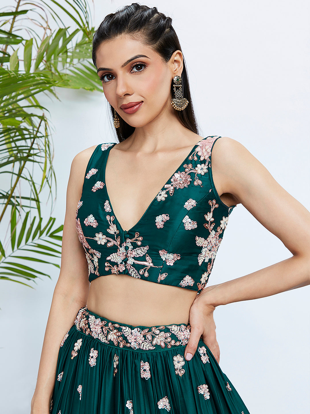 House of Panchhi Teal Pure Georgette Sequins And Thread Embroidery Lehenga Choli & Dupatta