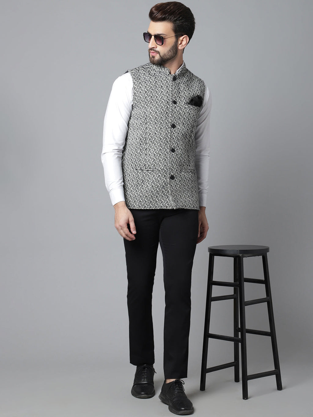 Even Apparels Men's Grey Pure Wool Nehru Jacket