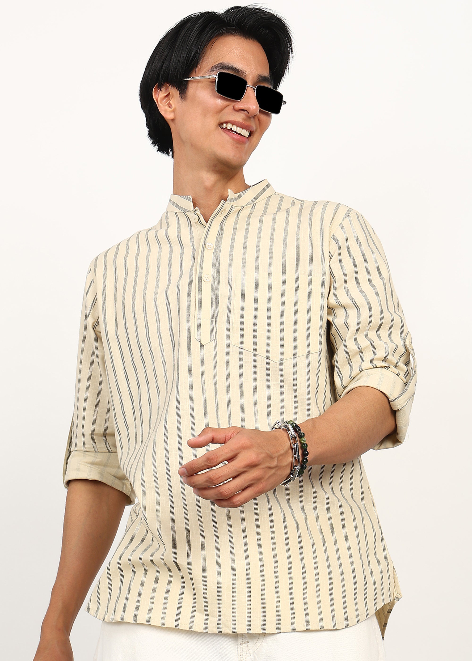 Fabmade Sandline Stripe Linen Kurta