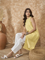 InWeave Light Yellow Side Asymmetric Kurta Set