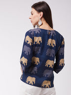 InWeave Elephant Print Blue Top