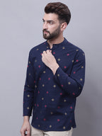 Even Apparels Blue Pure Cotton Short Kurta With Band Collar - Distacart