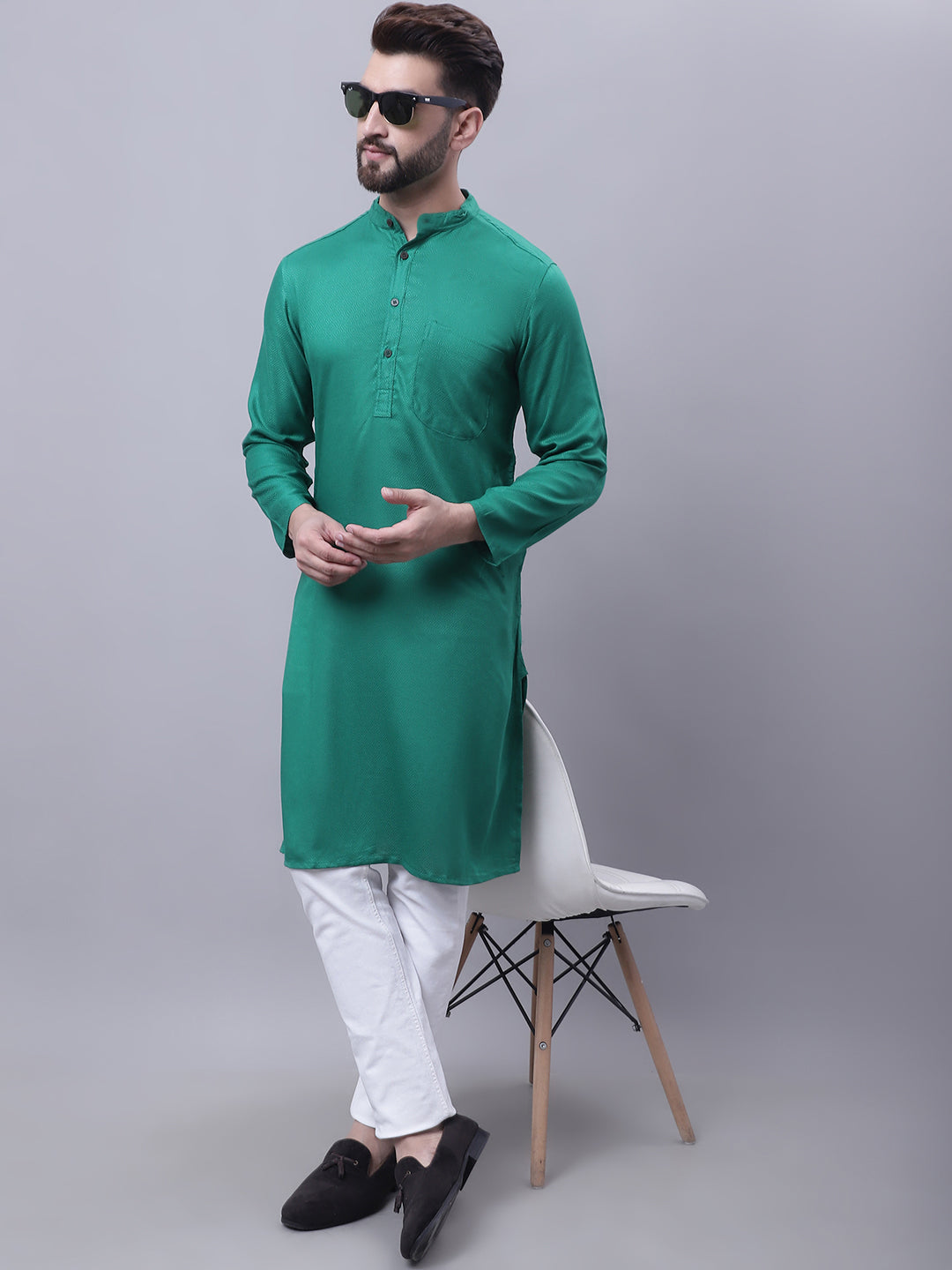 Even Apparels Green Kurta With Band Collar - Distacart