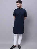 Even Apparels Blue Pure Cotton Short Sleeves Kurta With Band Collar - Distacart