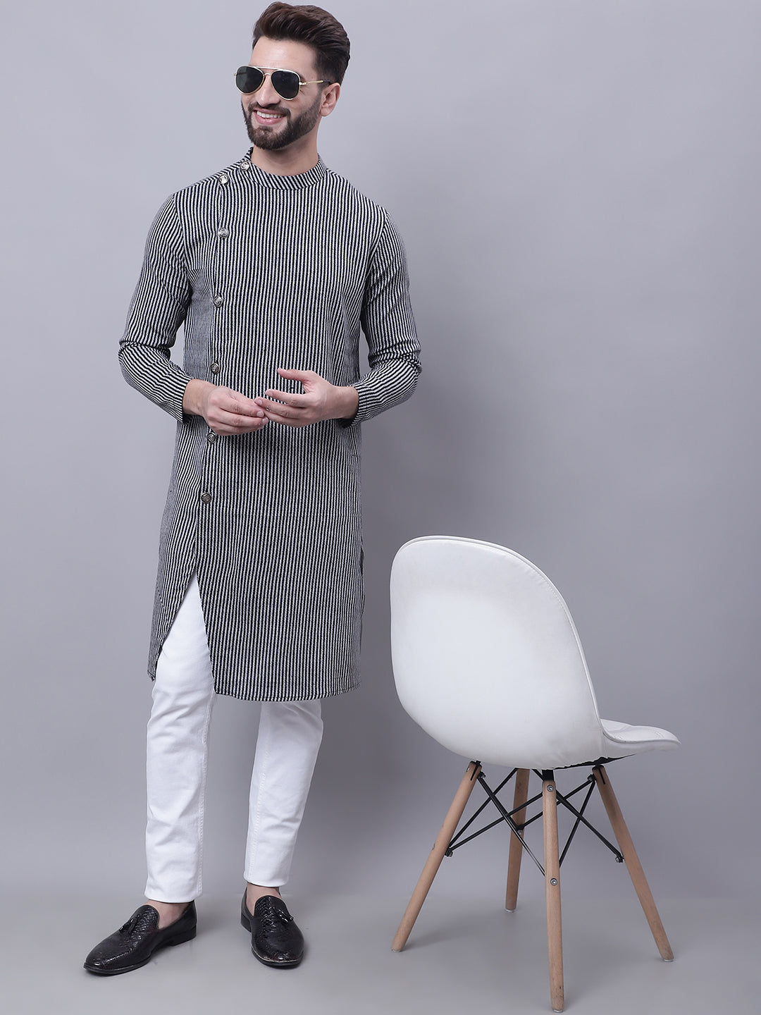 Even Apparels Black Sherwani Kurta With Asymetrical Cut - Distacart