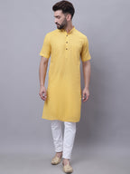 Even Apparels Yellow Pure Cotton Short Sleeves Kurta With Band Collar - Distacart