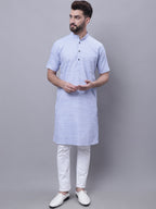 Even Apparels Blue Pure Cotton Short Sleeves Kurta With Band Collar - Distacart