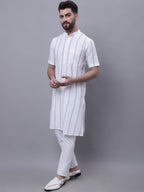 Even Apparels Cream Pure Cotton Short Sleeves Kurta With Band Collar - Distacart