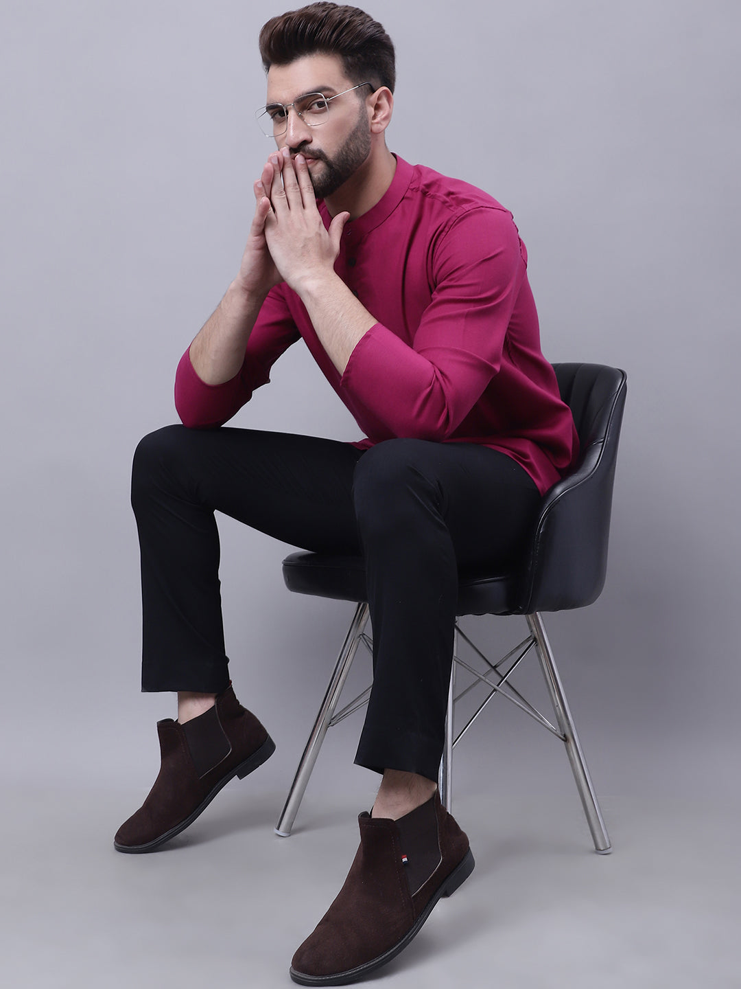 Even Apparels Wine Pure Cotton Short Kurta With Band Collar - Distacart