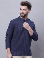 Even Apparels Blue Pure Cotton Short Kurta With Band Collar - Distacart