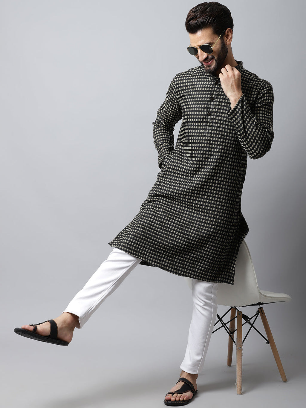 Even Apparels Brown Pure Cotton Kurta With Band Collar - Distacart