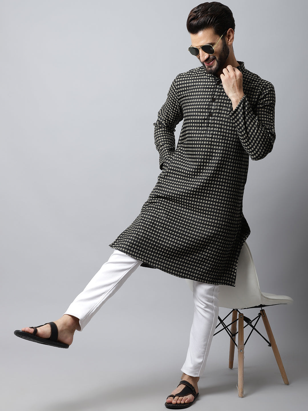 Even Apparels Brown Pure Cotton Kurta With Band Collar - Distacart