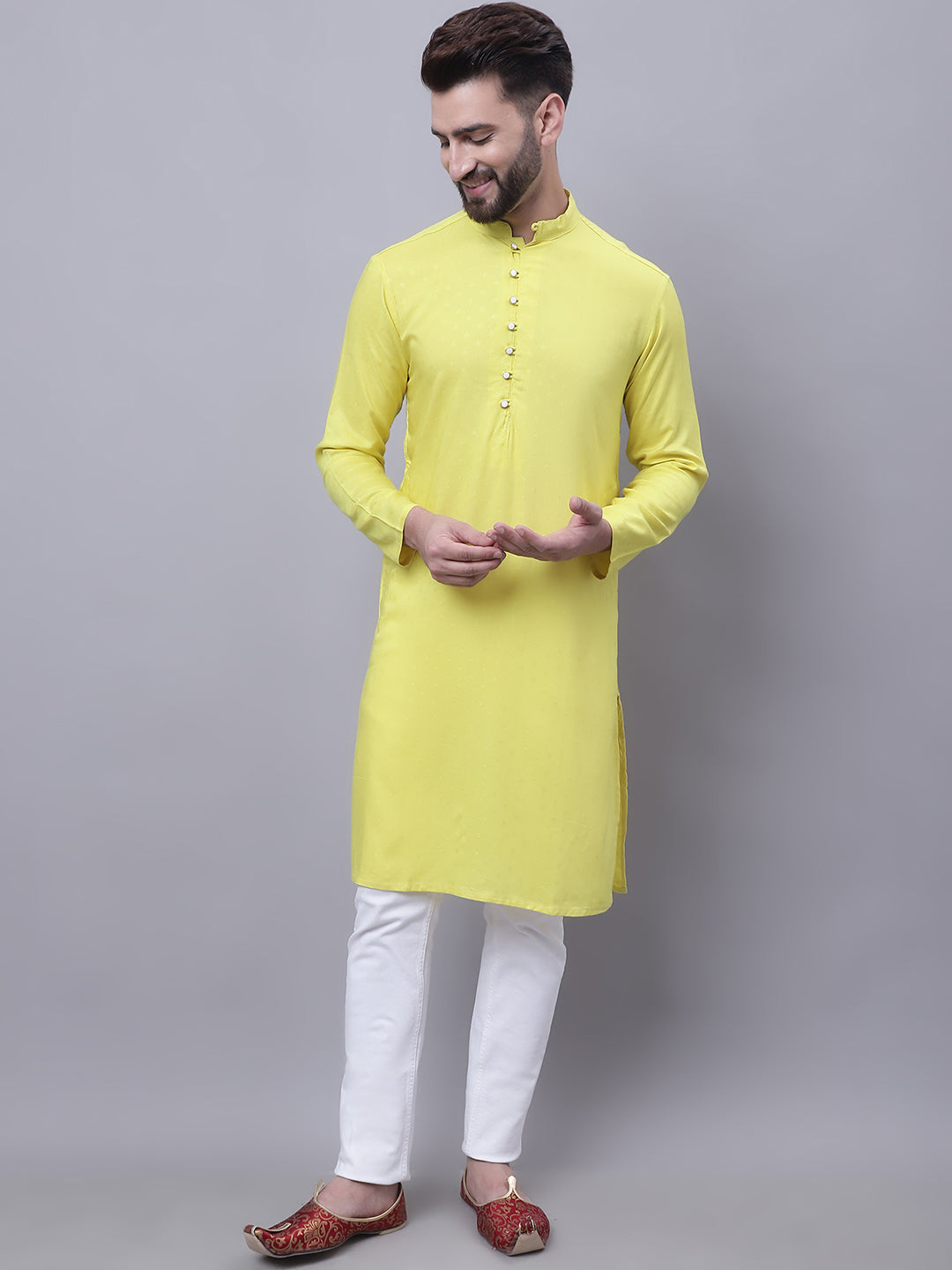 Even Apparels Yellow Pure Cotton Short Sleeves Kurta With Band Collar - Distacart