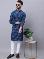 Even Apparels Blue Pure Cotton Kurta With Band Collar - Distacart