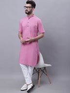 Even Apparels Pink Pure Cotton Short Sleeves Kurta With Band Collar - Distacart