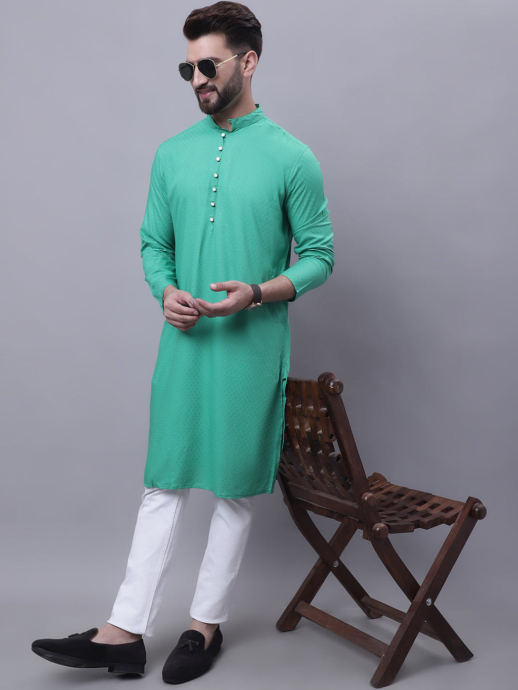 Even Apparels Green Kurta With Band Collar - Distacart