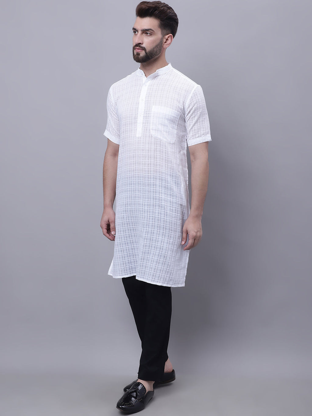 Even Apparels White Pure Cotton Short Sleeves Kurta With Band Collar - Distacart