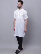 Even Apparels White Pure Cotton Short Sleeves Kurta With Band Collar - Distacart