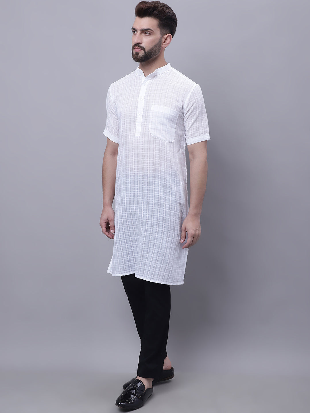 Even Apparels White Pure Cotton Short Sleeves Kurta With Band Collar - Distacart