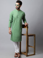 Even Apparels Green Solid Kurta With Band Collar - Distacart