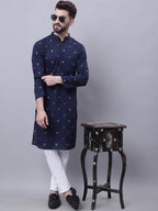 Even Apparels Blue Pure Cotton Kurta With Band Collar - Distacart