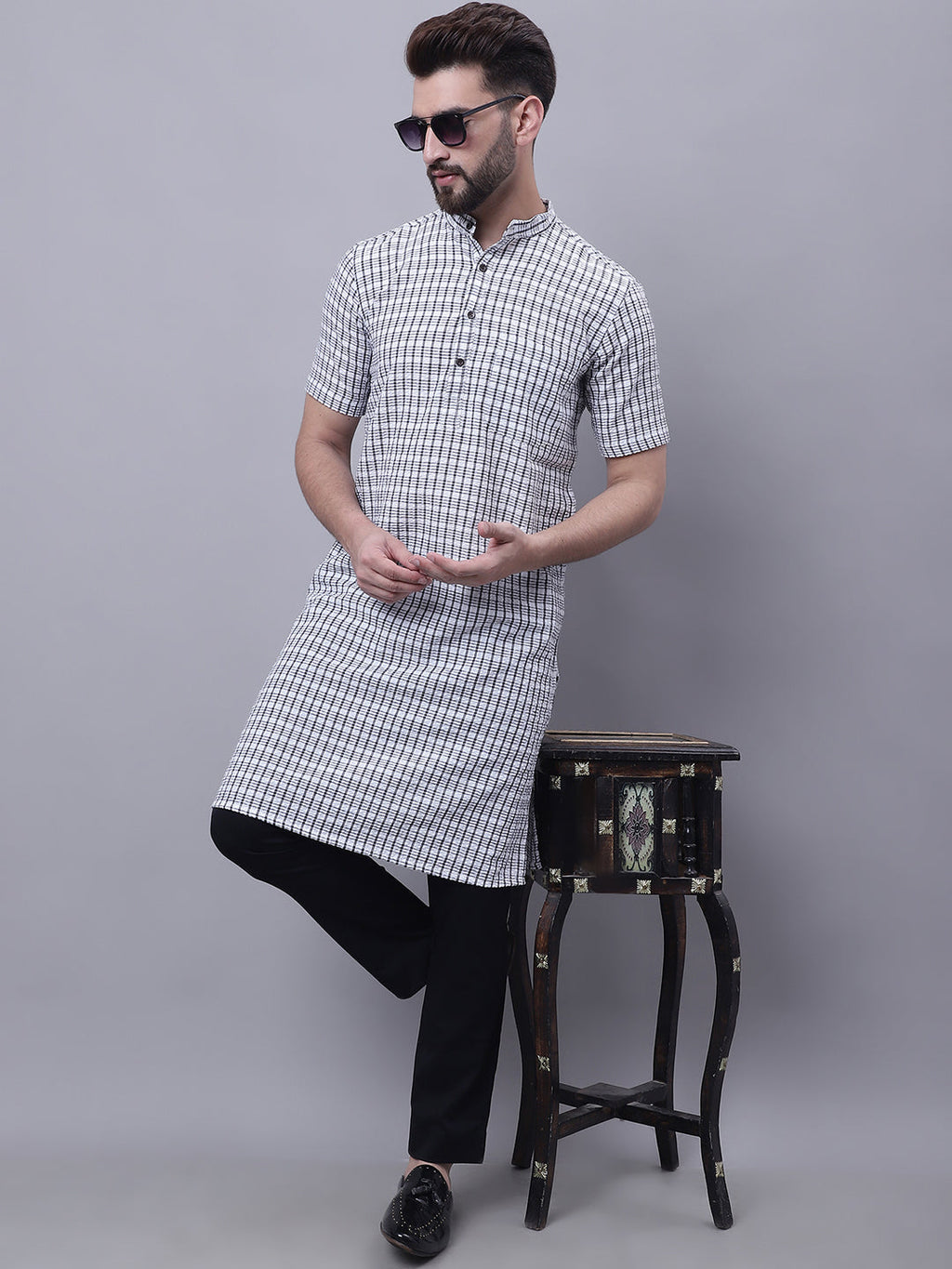 Even Apparels Multi Pure Cotton Short Sleeves Kurta With Band Collar - Distacart