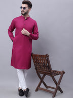 Even Apparels Wine Pure Cotton Kurta With Band Collar - Distacart