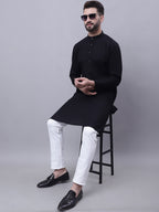 Even Apparels Black Pure Cotton Kurta With Band Collar - Distacart