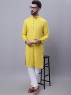 Even Apparels Yellow Pure Cotton Kurta With Band Collar - Distacart
