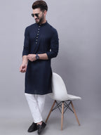 Even Apparels Blue Pure Cotton Kurta With Band Collar - Distacart