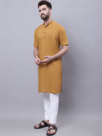 Even Apparels Mustard Pure Cotton Short Sleeves Kurta With Band Collar - Distacart