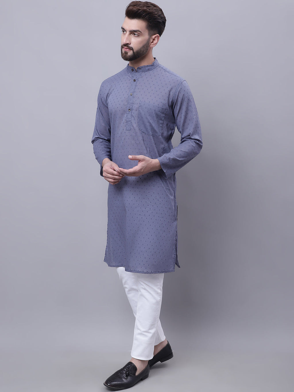 Even Apparels Grey Pure Cotton Kurta With Band Collar - Distacart
