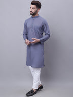 Even Apparels Grey Pure Cotton Kurta With Band Collar - Distacart