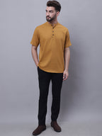 Even Apparels Brown Pure Cotton Short Kurta With Band Collar - Distacart