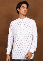 Fabmade Ivory Leaf Linen Kurta
