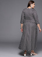 Ahalyaa Plus Size Chevron Print Crepe Mandarin Collar A-line Midi Ethnic Dress - Distacart