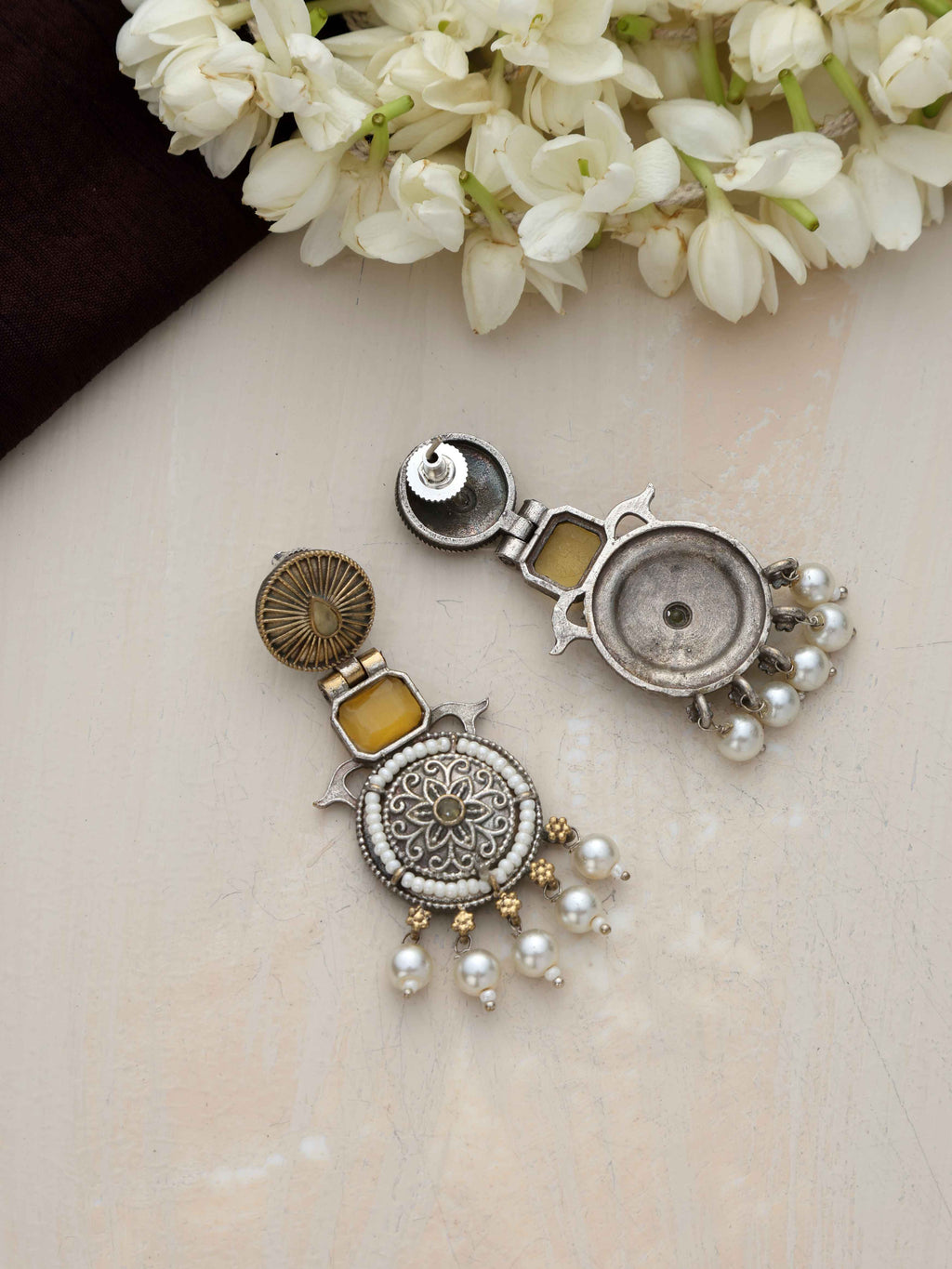trueBrowns Silver Gold Tone Meenakari Pearl Drop Earrings - Distacart