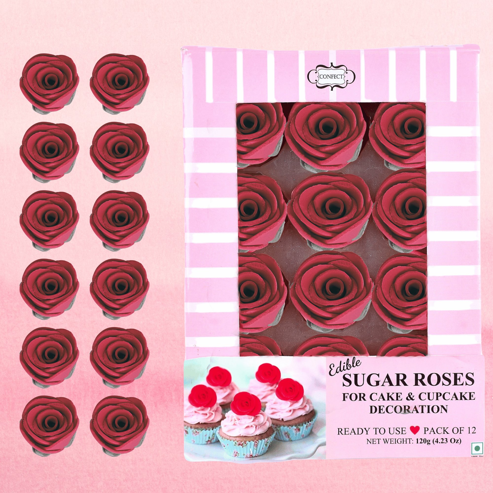 sugar roses for cake cupcake decoration burgundy 120 gms