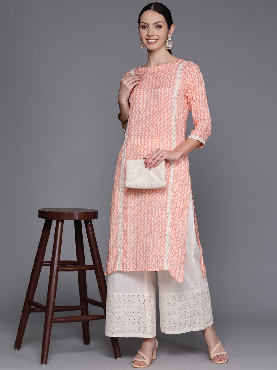 Ahalyaa Abstract Printed Pure Cotton Kurta with Lace Detail