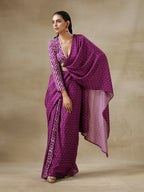 trueBrowns Purple Bandhani Printed Silk Full Sleeve Blouse