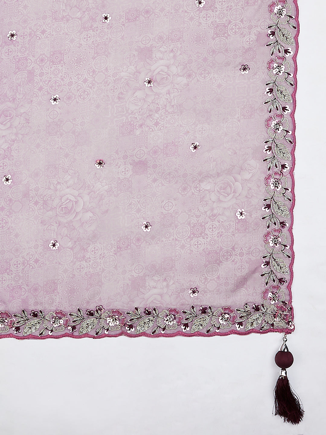 House of Panchhi Burgundy Pure Georgette Sequins And Thread Embroidery Lehenga Choli & Dupatta