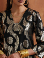 trueBrowns Black Metallic High Slit Kurta Set - Distacart