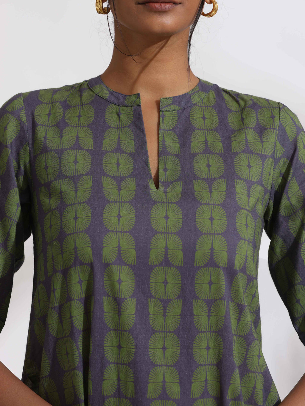 trueBrowns Grey Cotton Print Highlow Kurta Set - Distacart