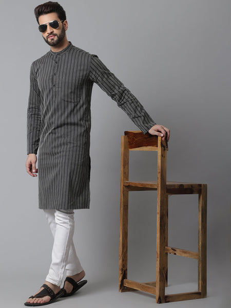 Even Apparels Black Pure Cotton Kurta With Band Collar