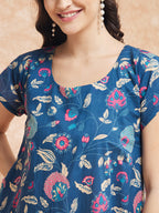 InWeave Women's Blue Pink Kalamkari A Line Dress - Distacart